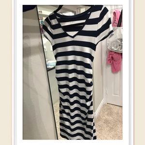 Navy and white striped maternity dress